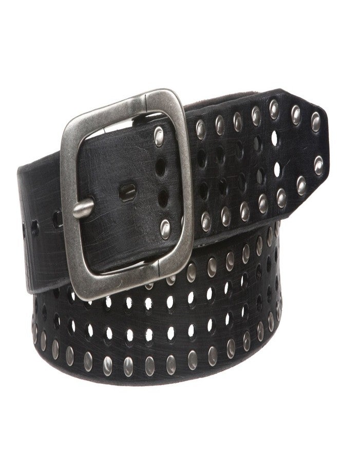 Beltiscool 1 1/2" (38 mm) Snap on Vintage Cowhide Metal Circle Studded Leather Belt, Black | 36" - Image 1